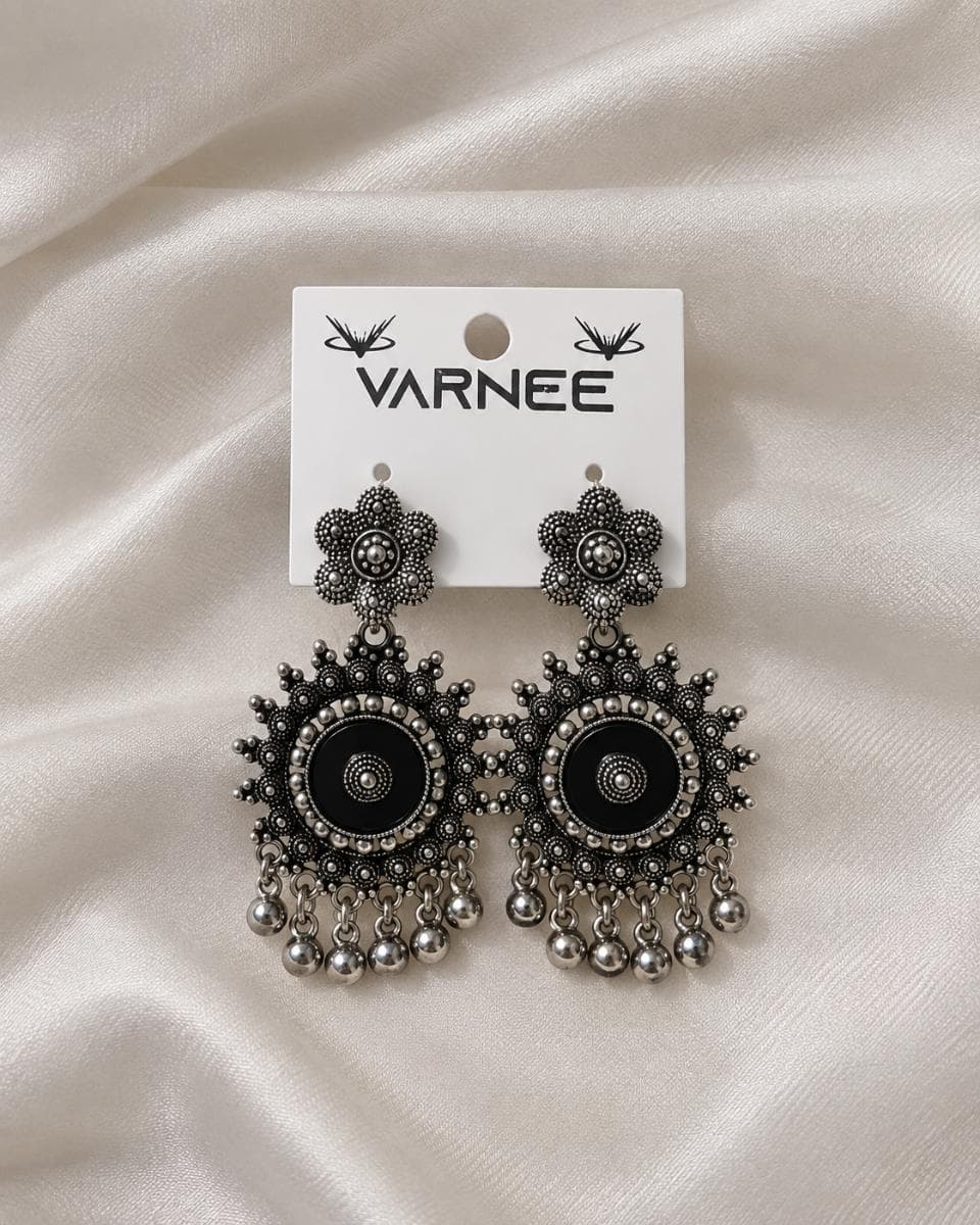 Oxidised Silver Traditional Jhumka Earrings for Women | Ethnic Danglers | GirlyHub