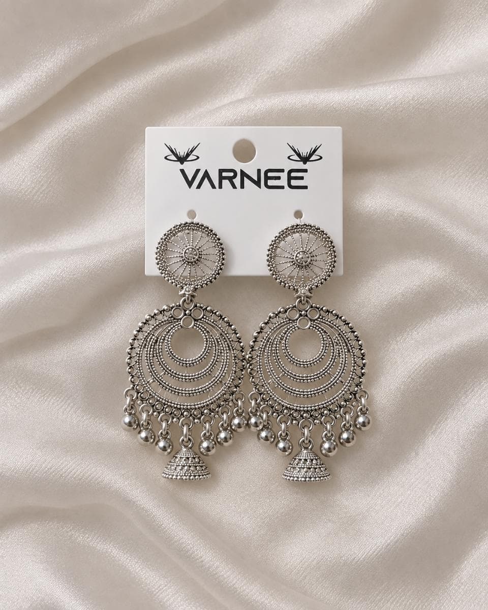 Oxidised Silver Boho Jhumka Earrings for Women | Traditional Ethnic Statement Earrings