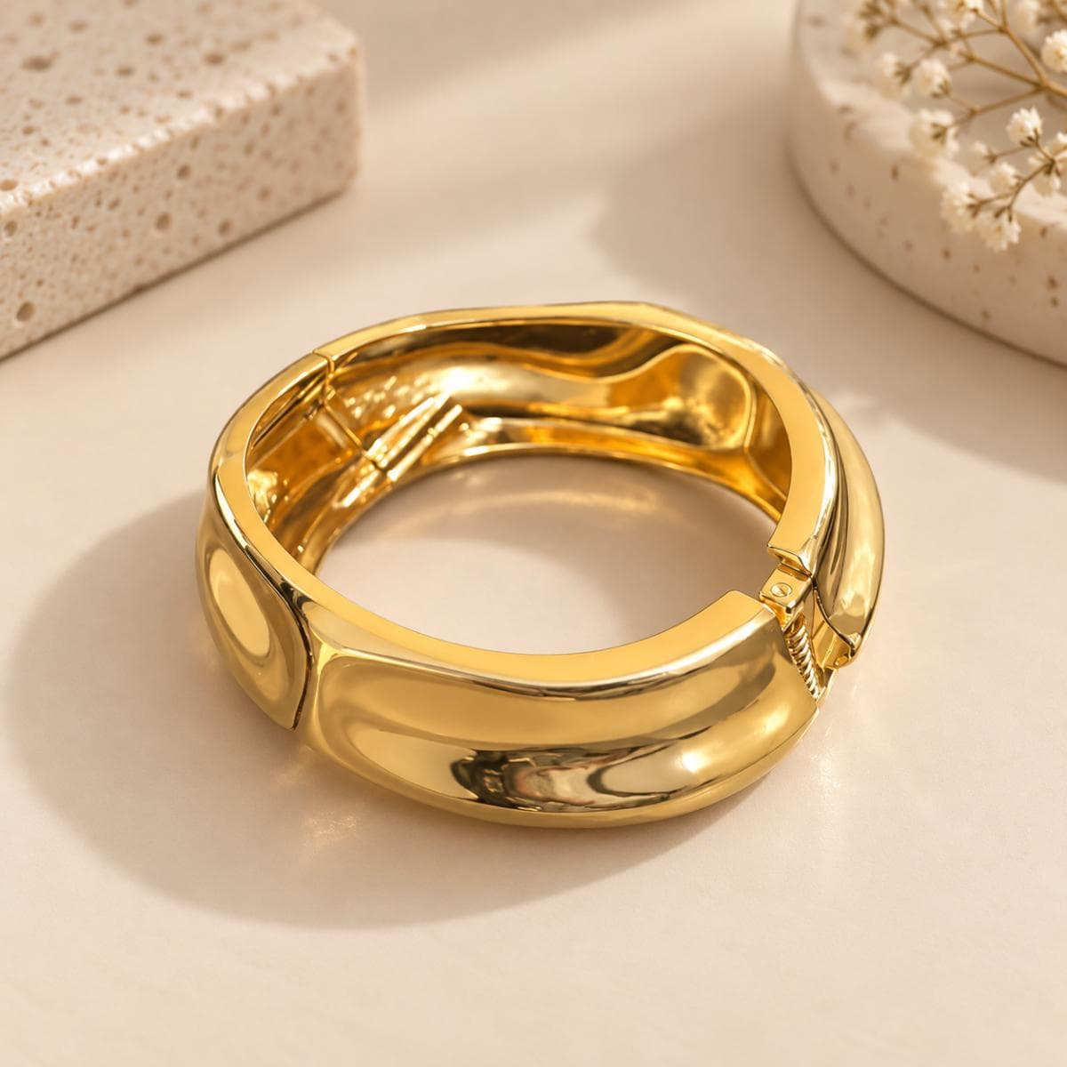 Premium Gold Anti-Tarnish Hinged Kada Bracelet for Women | Glossy Luxury Bangle