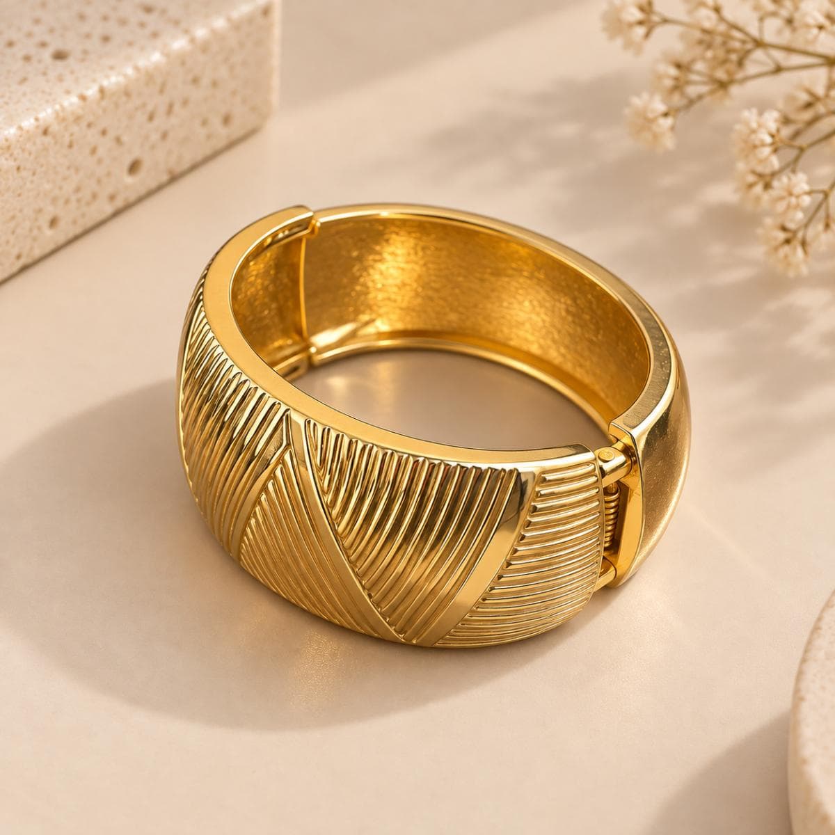 Luxury Gold Anti-Tarnish Textured Bracelet (Premium Statement Kada)