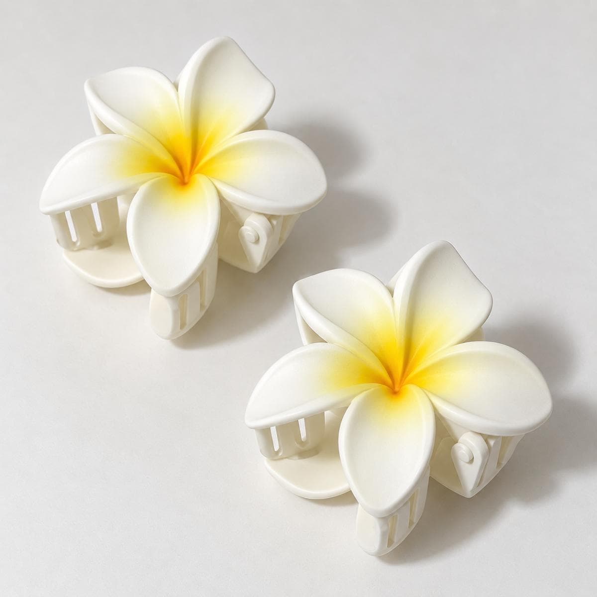 Frangipani Flower Hair Claw Clip – Elegant White & Yellow Matte Finish