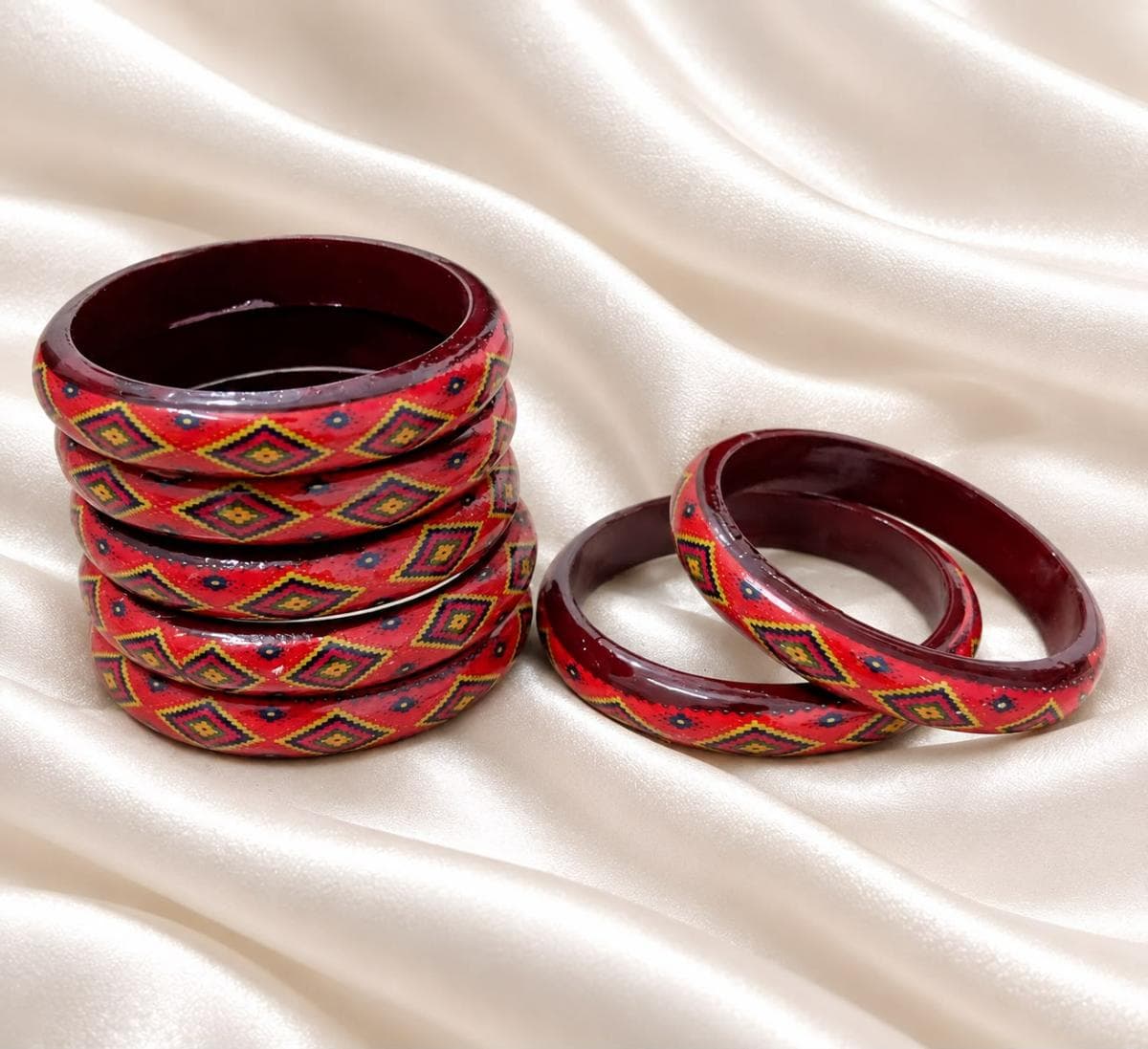 Red Ethnic Printed Bangles Set (Set of 2) for Women | Traditional Acrylic Kada
