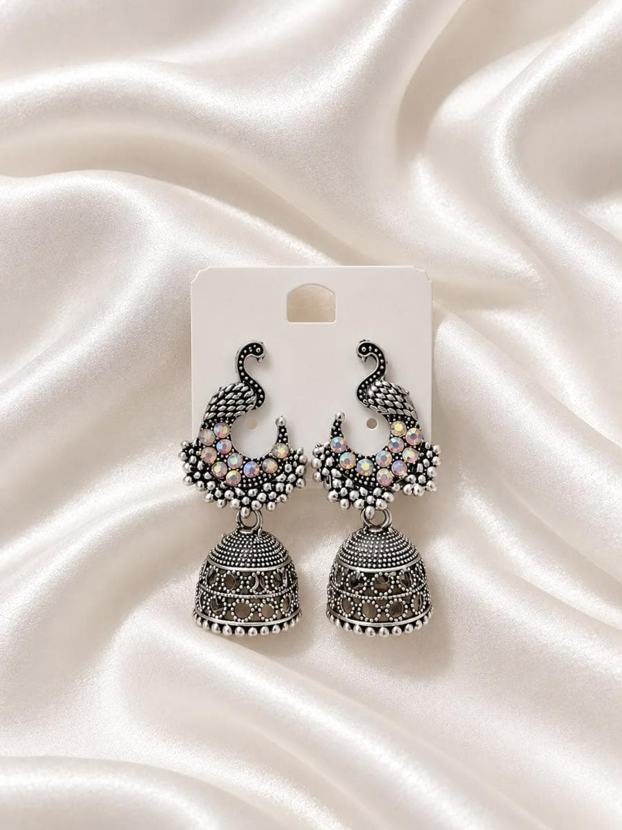 Oxidised Peacock Jhumka Earrings (Statement Ethnic Danglers)