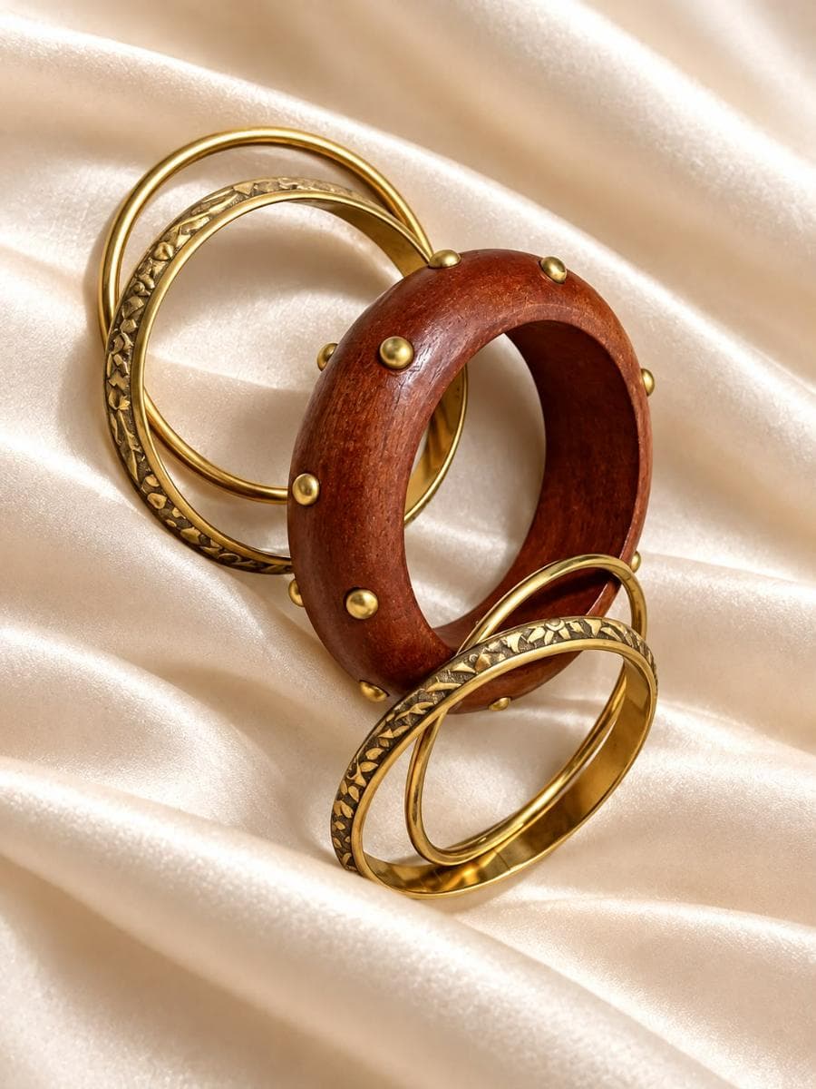 Elegant Wooden & Gold Plated Bangle Set for Women