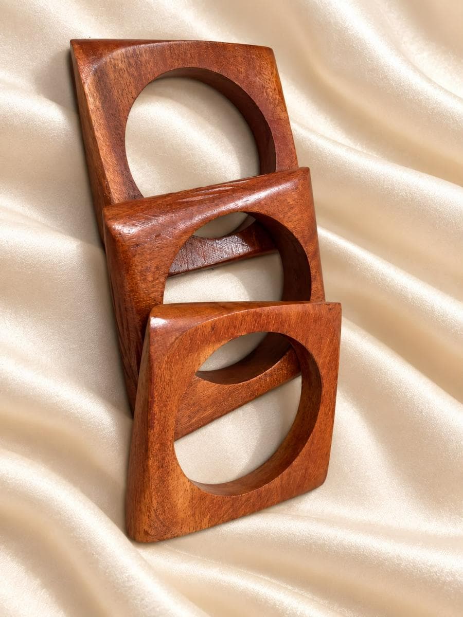 Minimal Square Wooden Bangle Set for Women (Boho Style