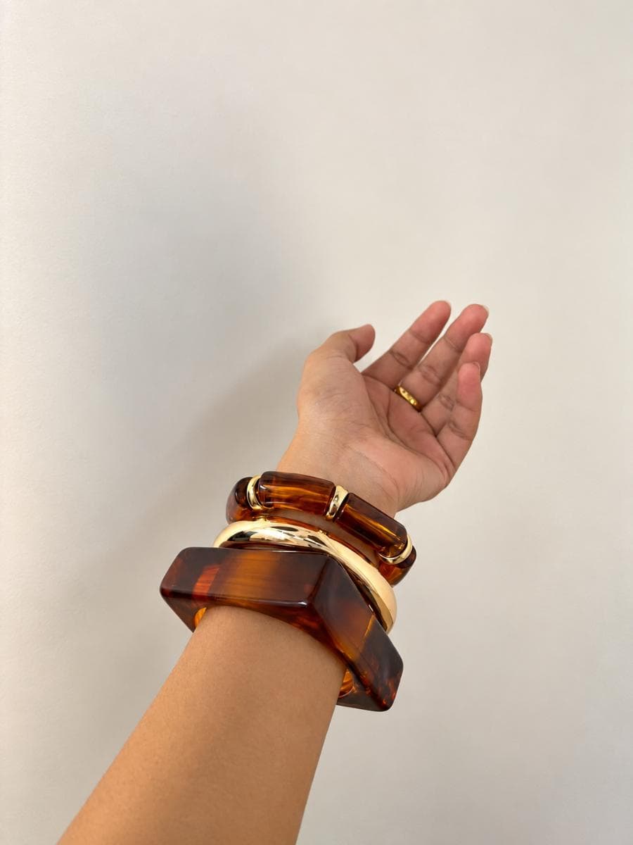 Amber Tortoiseshell Statement Bangle & Bracelet Set