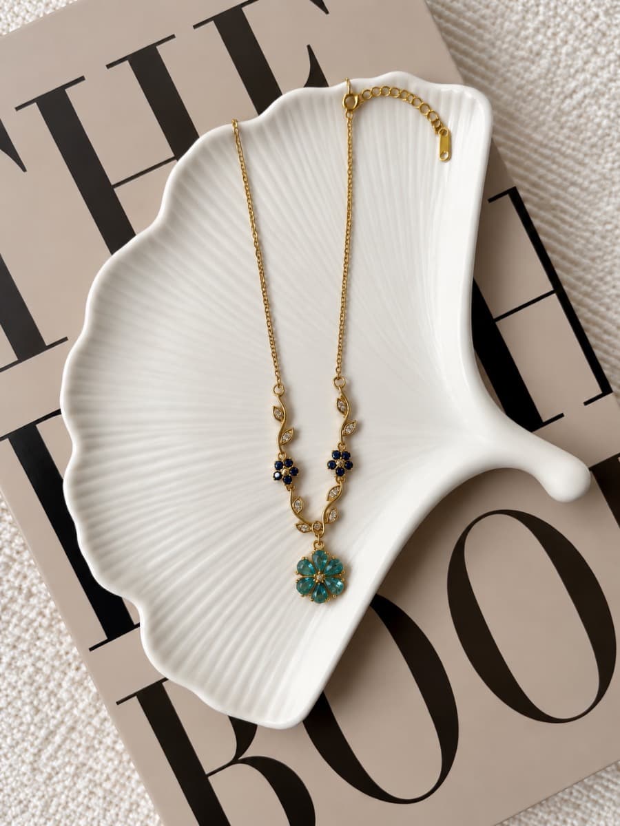 Blue & Teal Floral Pendant Necklace