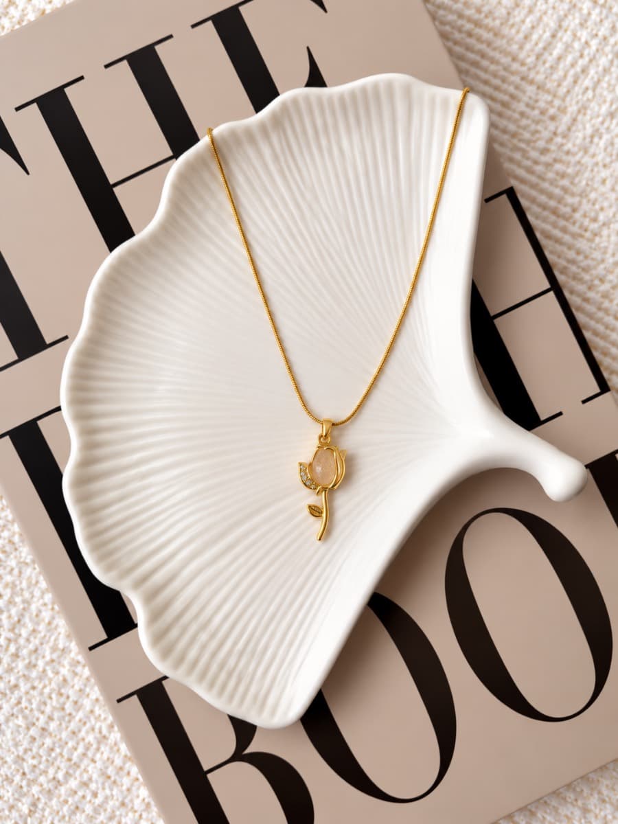 Golden Peach Floral Pendant Necklace