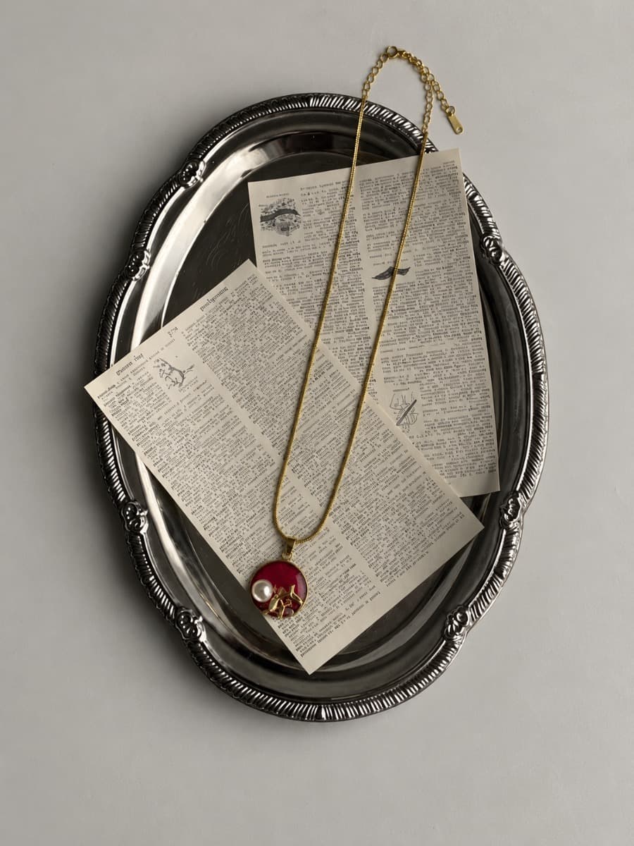 Ruby Pearl Charm Pendant Necklace
