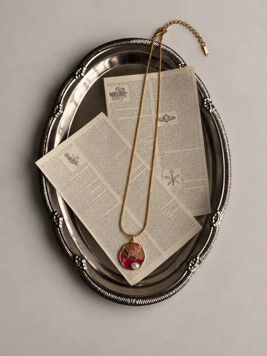 Pink Floral Pearl Charm Pendant Necklace