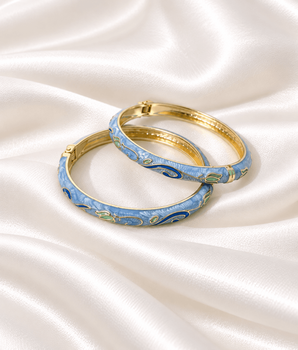 Blue Enamel Gold-Tone Designer Bangle for Women