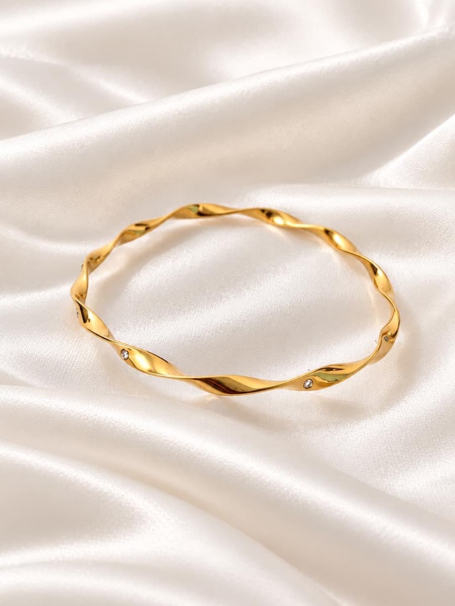 Gold-Tone Twisted Crystal Bangle for Women