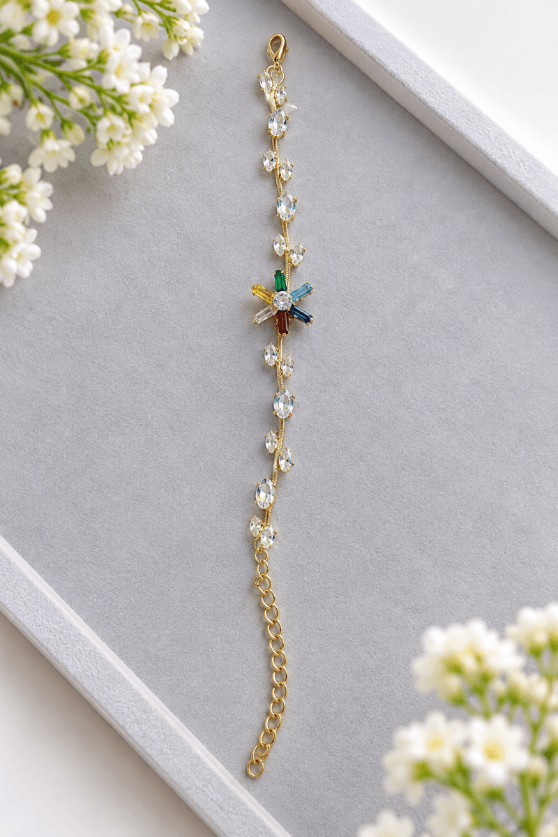 Multicolour Crystal Star Flower Gold-Tone Chain Bracelet for Women
