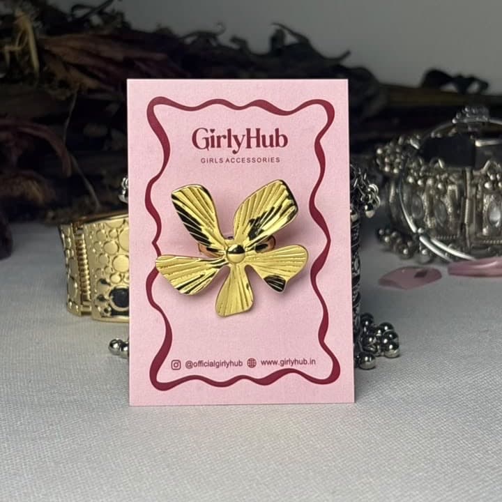 Gold-Tone Textured Flower Anti-Tarnish Ring for Women