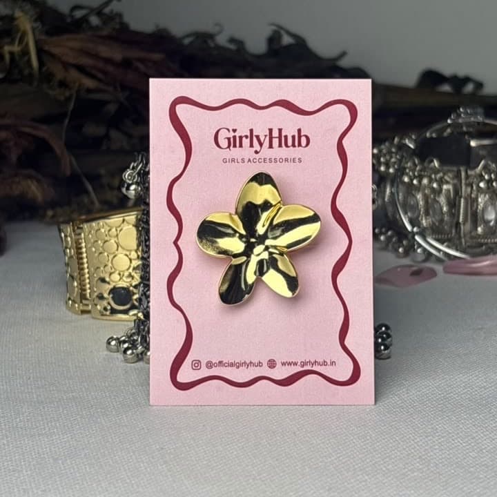 Gold-Tone Glossy Floral Anti-Tarnish Statement Ring for Women