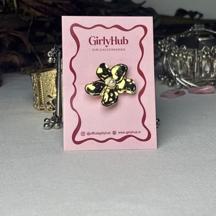 Gold-Tone Flower Pearl Centre Anti-Tarnish Statement Ring