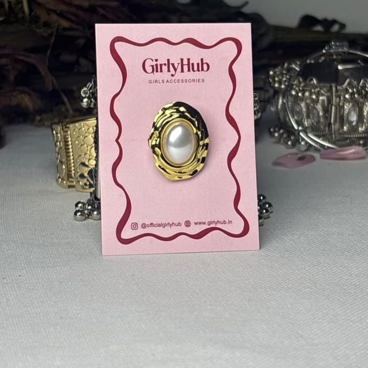 Gold-Tone Oval Pearl Centre Anti-Tarnish Statement Ring