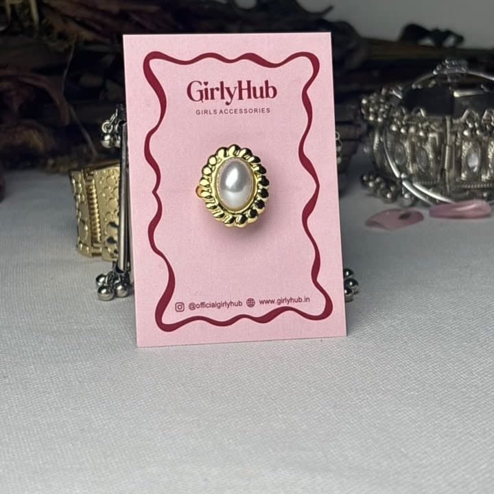 Gold-Tone Oval Pearl Anti-Tarnish Statement Ring