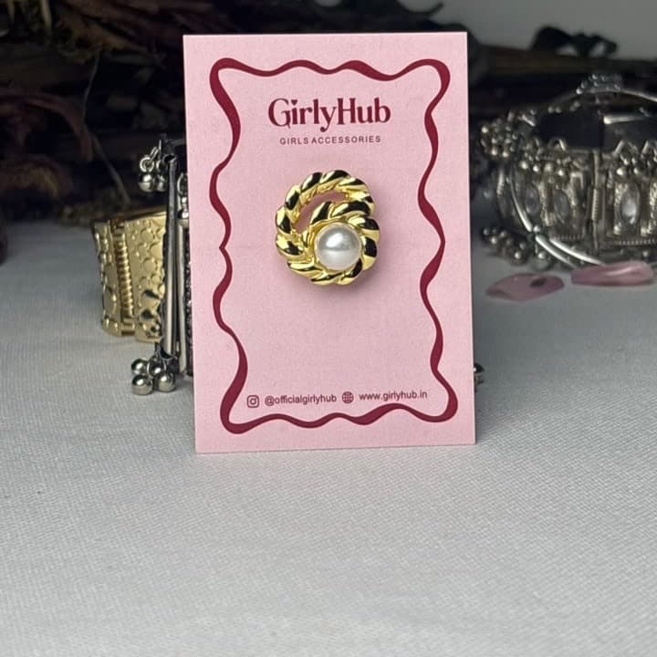 Gold-Tone Twisted Rope Pearl Anti-Tarnish Statement Ring