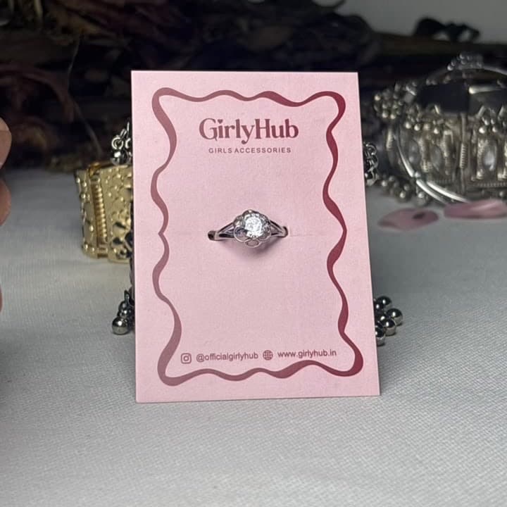 Silver-Tone Heart Crystal Ring