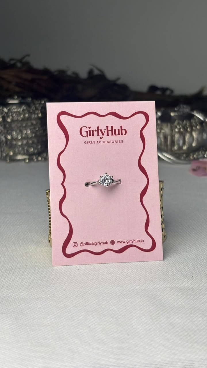 Silver-Tone Solitaire Crystal Ring