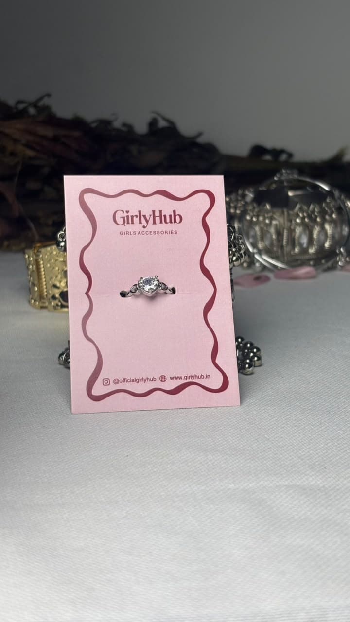 Silver-Tone Heart Crystal Ring with Decorative Band