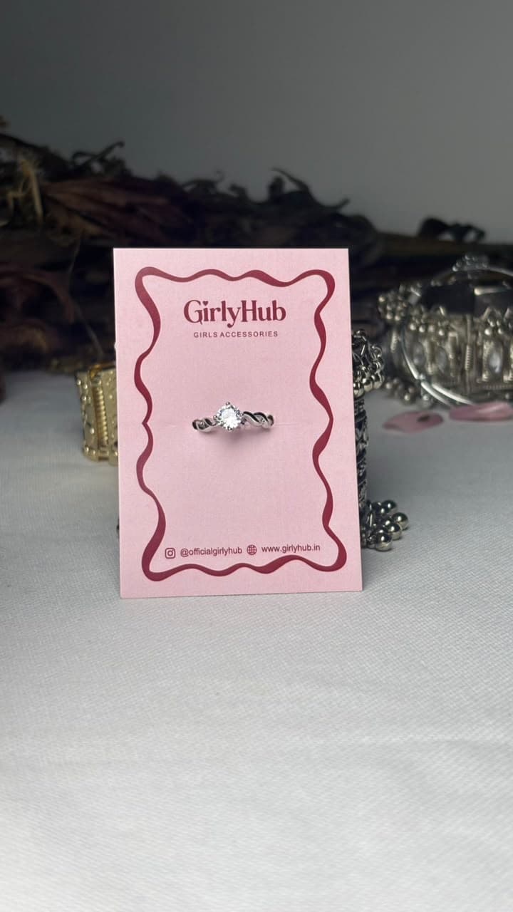 Silver-Tone Crystal Ring with Twisted Wave Band