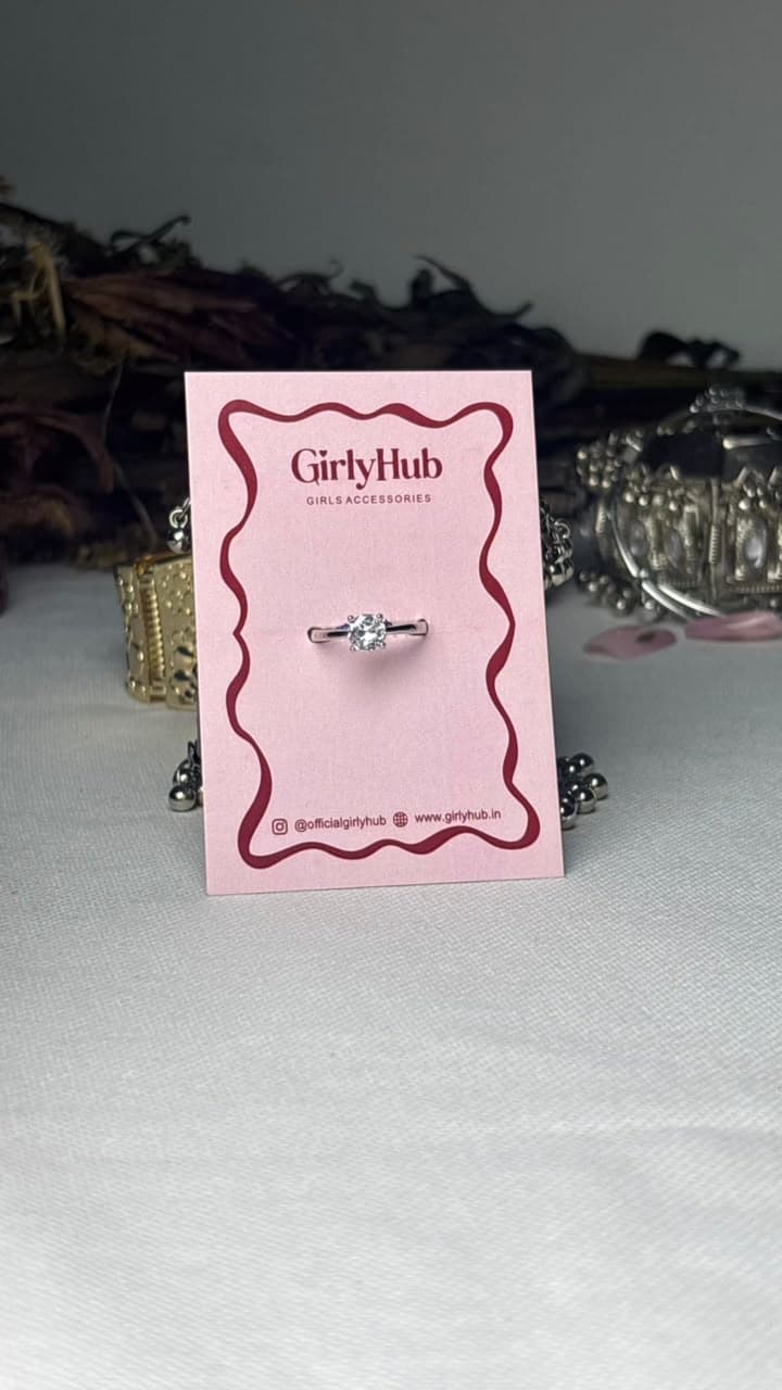 Classic Solitaire Crystal Ring – Silver-Tone Finish