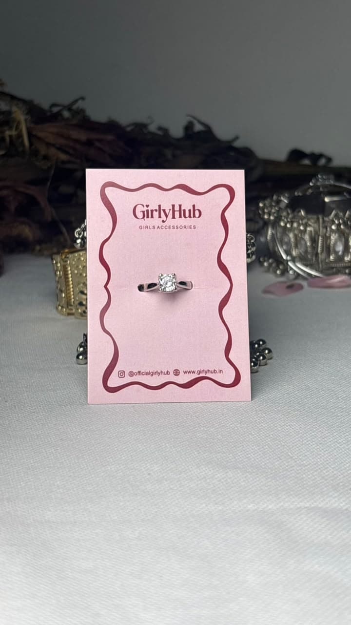 Square Crystal Solitaire Ring – Silver-Tone Finish