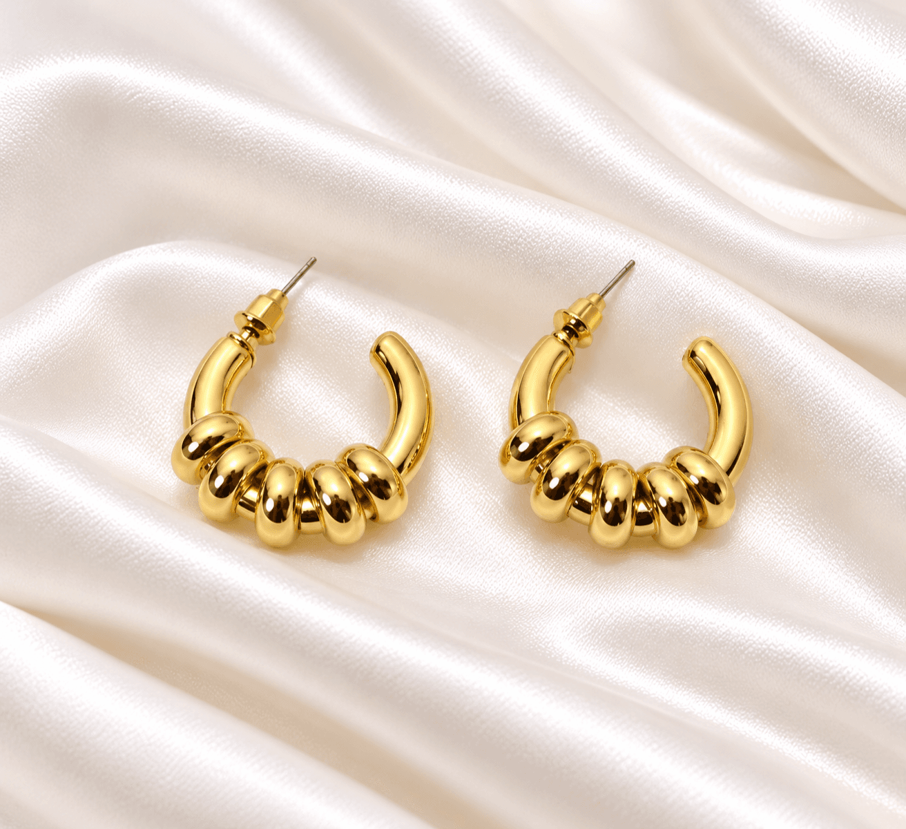 Golden Beaded Hoop Earrings for Women