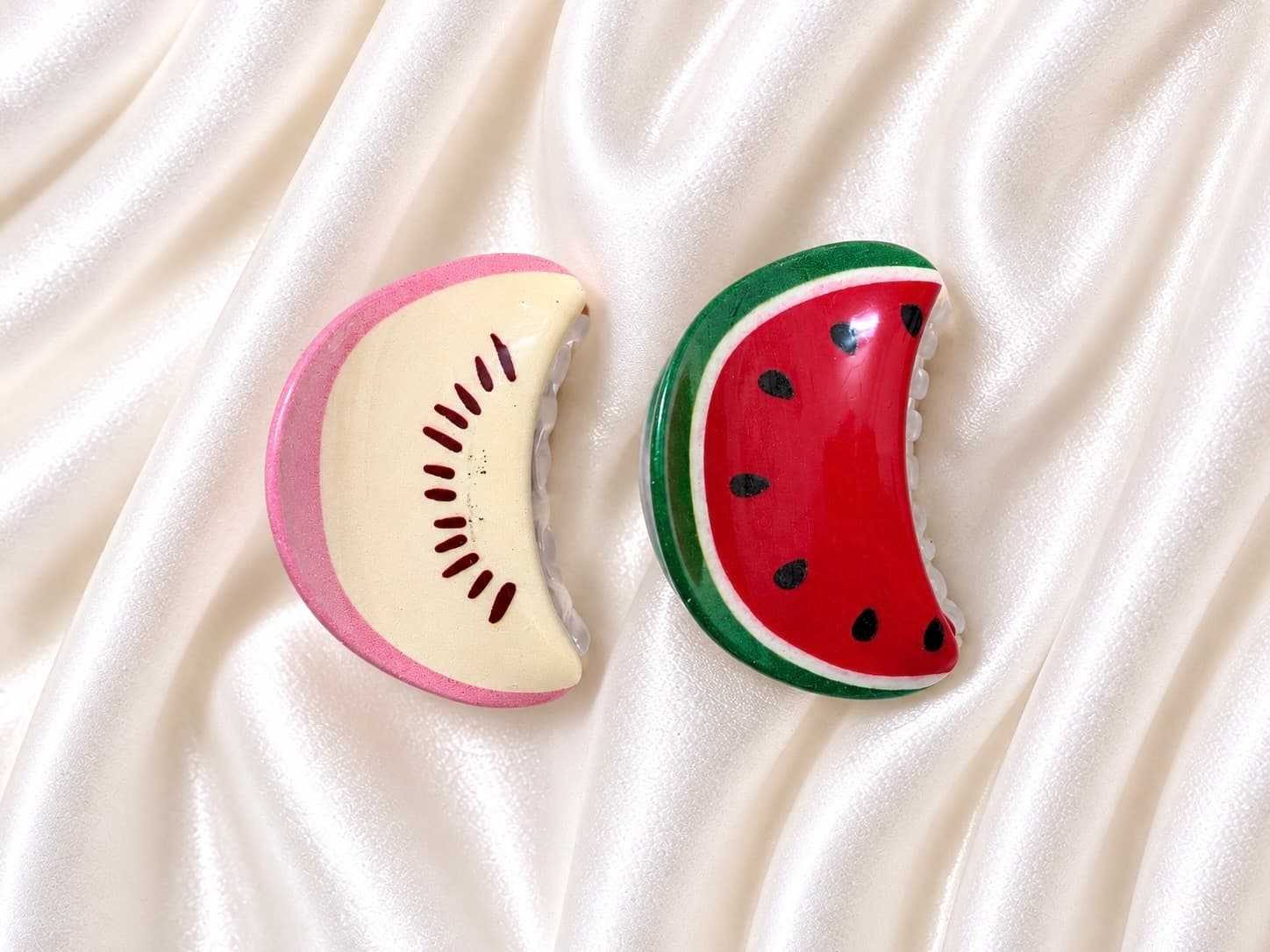 Fruit-Inspired Hair Claw Clip Set – Pink Kiwi & Red Watermelon