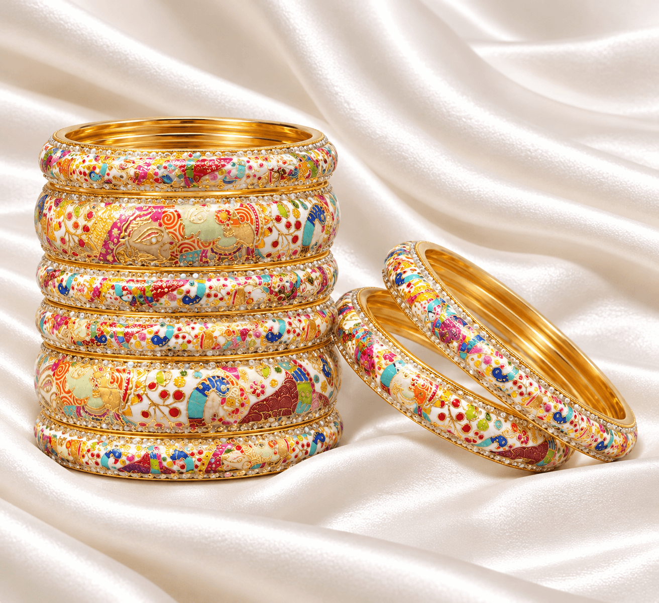 Multicolour Peacock Meenakari Traditional Bangles Set for Women