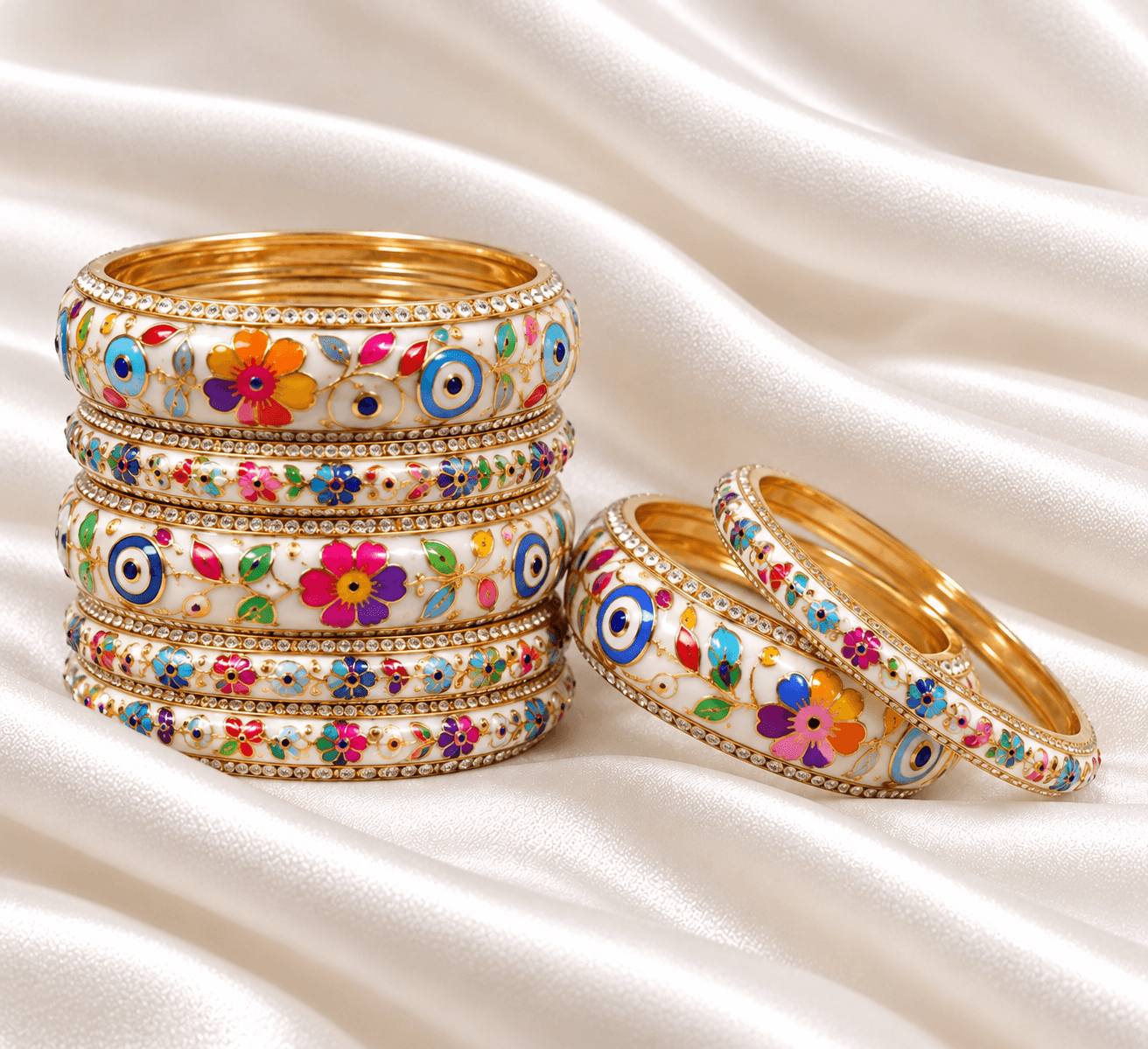 Multicolour Floral Evil Eye Meenakari Bangles Set for Women